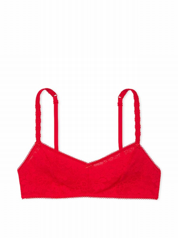 Red Victoria Secret Pepperlette Lace Strappy Back Halternecklette Bras | NKVEB3265