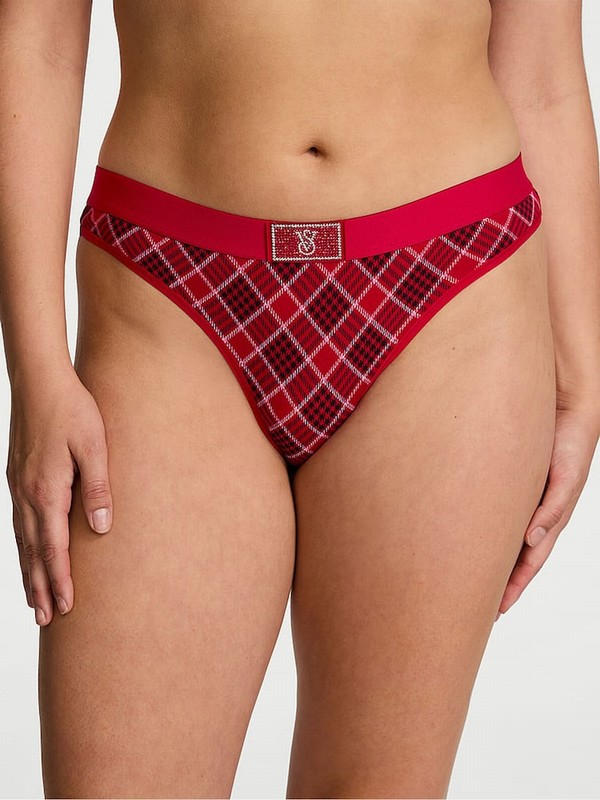 Red Victoria Secret Plaid Thong Logo Shine Patch Underwear | PFRHJ3529