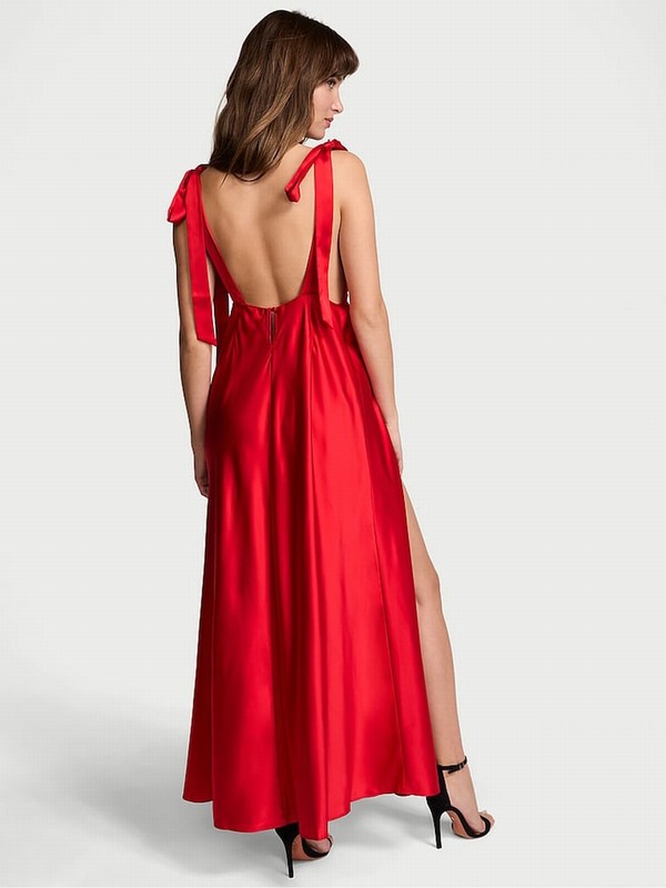 Red Victoria Secret Vermillion Bow Embroidery Slip Nightwear | ZNWGC7685