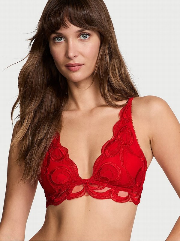 Red Victoria Secret Vermillion Bow Embroiderylette Bras | DCSJU6830