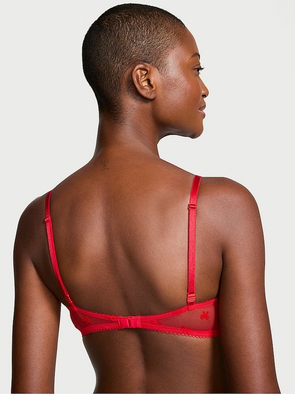 Red Victoria Secret Vermillion Bows Flocked Unlined Demi Bras | NDJXF6395