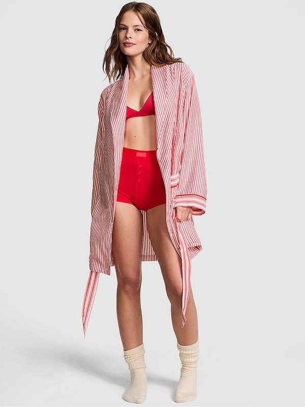 Red Victoria Secret Vermillion Flannel Robe Lingerie | GHVQK6341