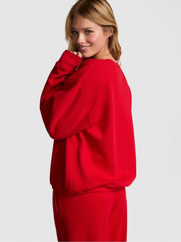 Red Victoria Secret Vermillion Fleece Sweatshirts | TDUSM2154