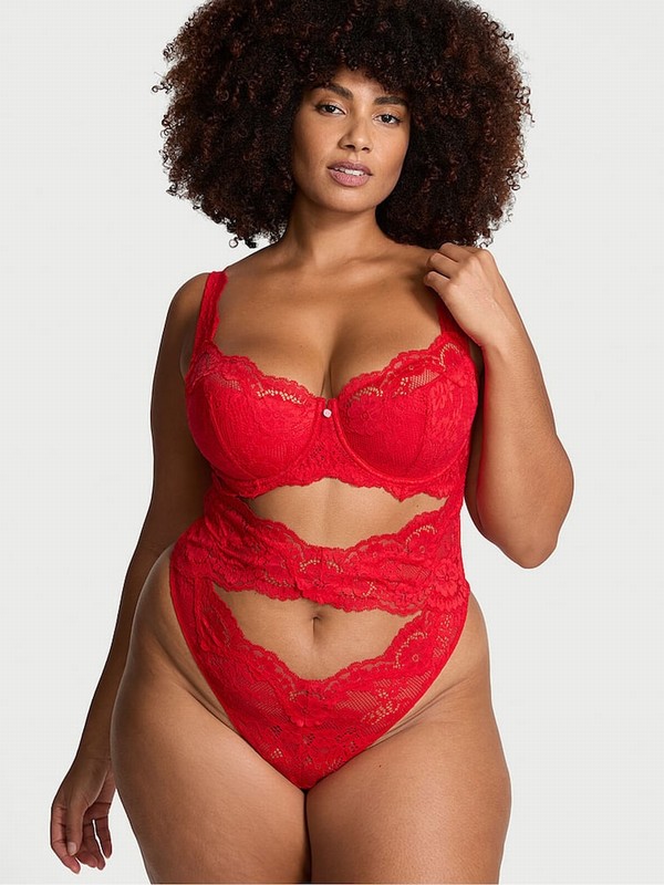 Red Victoria Secret Vermillion Lace Bodysuit Lingerie | HDIZG0357