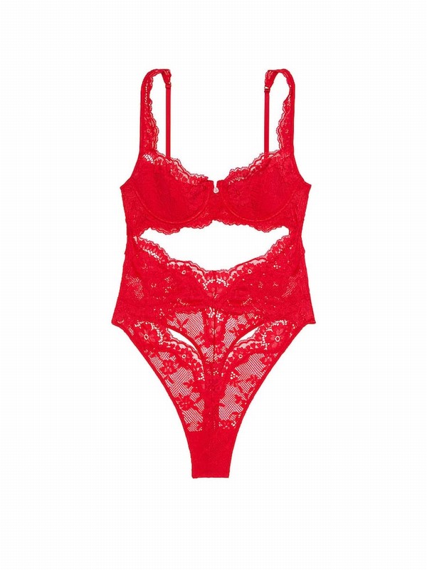 Red Victoria Secret Vermillion Lace Bodysuit Lingerie | HDIZG0357