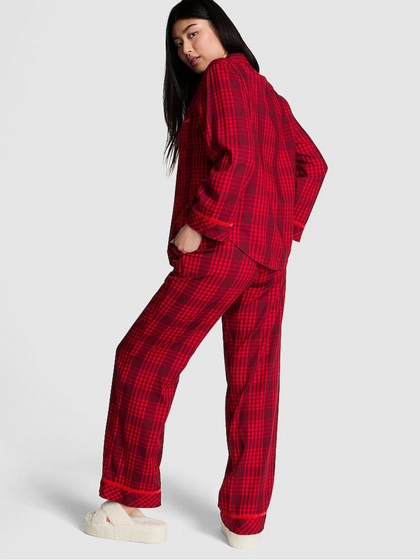 Red Victoria Secret Vermillion Plaid Flannel Long Nightwear | KLQCH5210