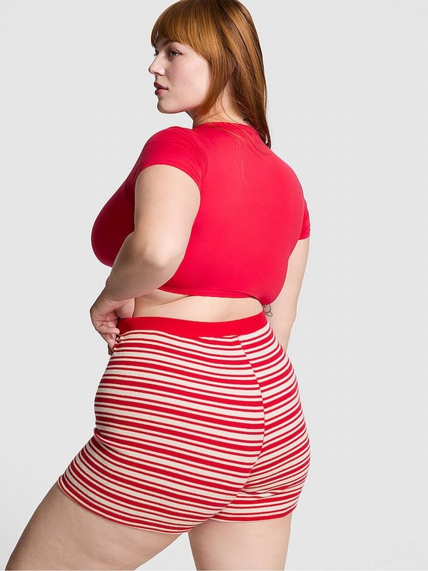 Red Victoria Secret Vermillion Stripes Thermal Boxer Nightwear | OVFUD6129