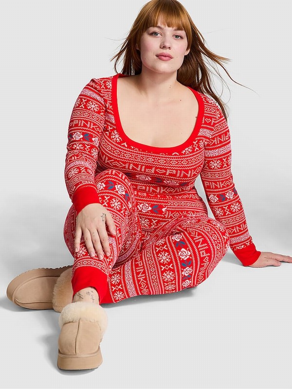 Red Victoria Secret Vermillion Thermal Long Nightwear | AXRGK7456