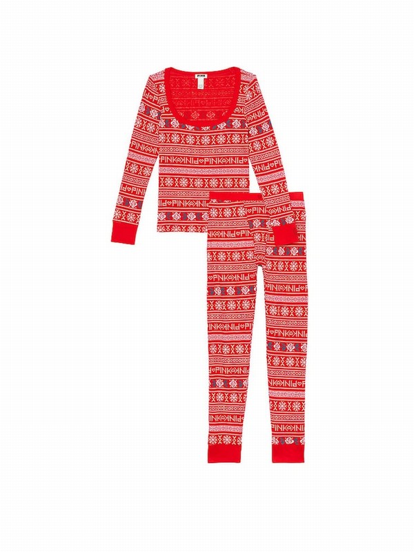 Red Victoria Secret Vermillion Thermal Long Nightwear | AXRGK7456