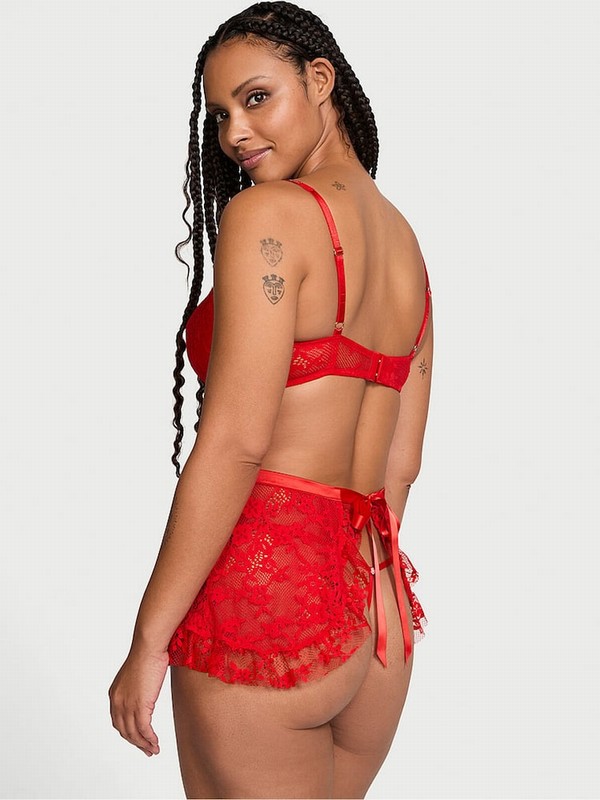 Red Victoria Secret Vermillion Twinkle Lace Apron Babydoll Lingerie | JKQWD3465