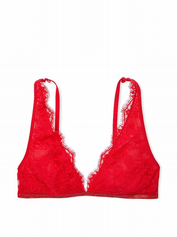 Red Victoria Secret Vermillion Twinkle Lace Elongated Trianglelette Bras | GTMWF7390