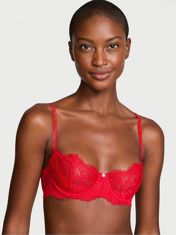 Red Victoria Secret Vermillion Unlined Balcony Twinkle Shine Strap Bras | UWBVR5781