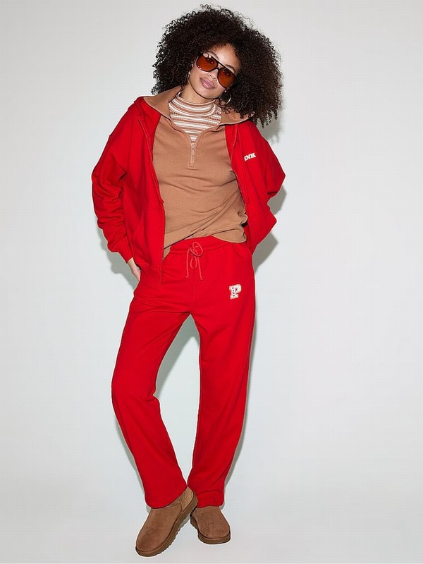 Red Victoria Secret Vermillion Zip Up Fleece Hoodie | TWRUV2014