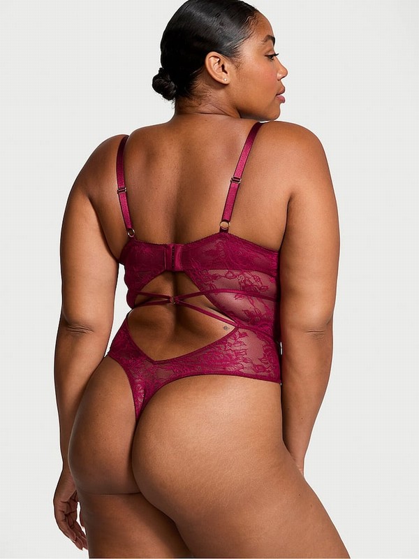 Red / Rose Victoria Secret Campari Lace Bodysuit Lingerie | LMSYF5368