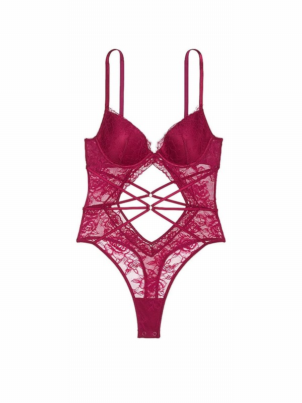 Red / Rose Victoria Secret Campari Lace Bodysuit Tops | XCKOI7986