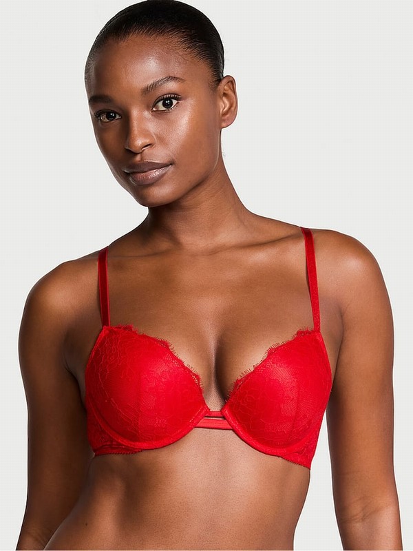 Red / Rose Victoria Secret Lipstick Push Up Lace Bras | DFMHB6472