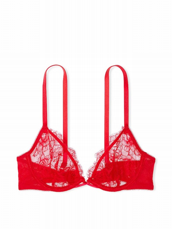 Red / Rose Victoria Secret Lipstick Unlined Demi Lace Bras | UWHGN9648