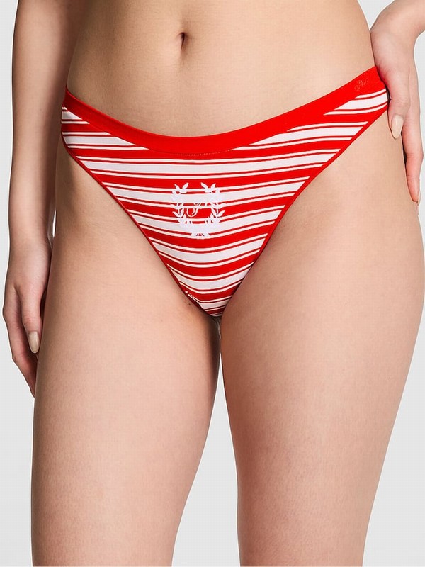 Red / Stripes Victoria Secret Festive Thong Seamless Underwear | JOFIG6723