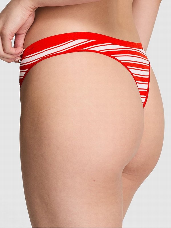 Red / Stripes Victoria Secret Festive Thong Seamless Underwear | JOFIG6723