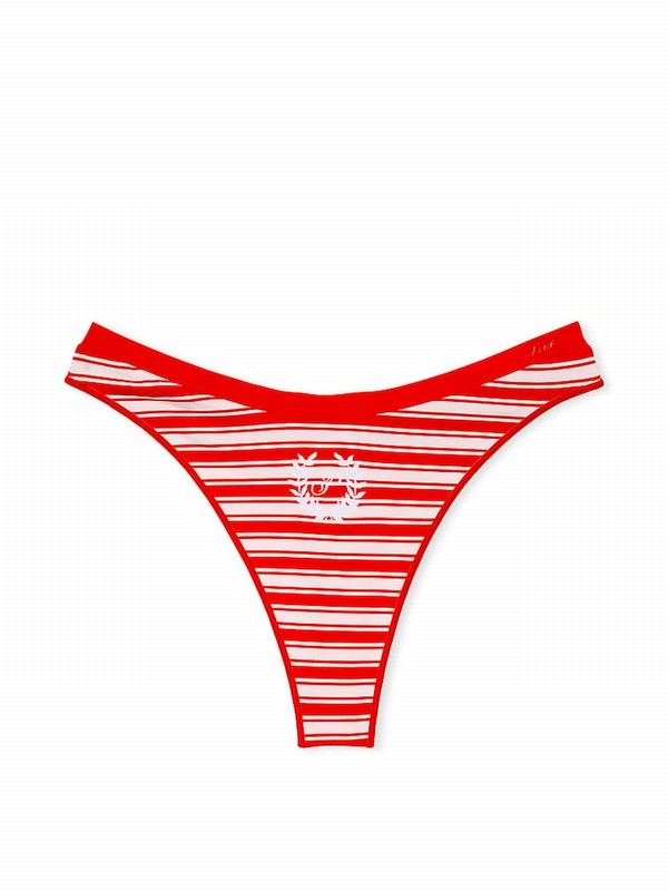 Red / Stripes Victoria Secret Festive Thong Seamless Underwear | JOFIG6723