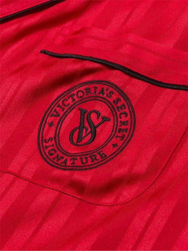 Red / Stripes Victoria Secret Lipstick Jacquard Satin Nightwear | FRKHC7903