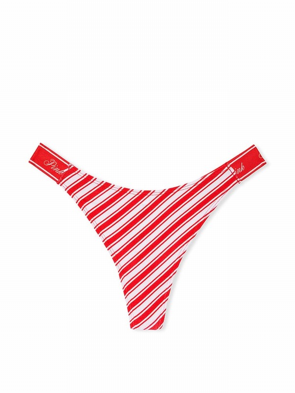 Red / Stripes Victoria Secret Vermillion Thong Cotton Logo Underwear | JUEQN5687