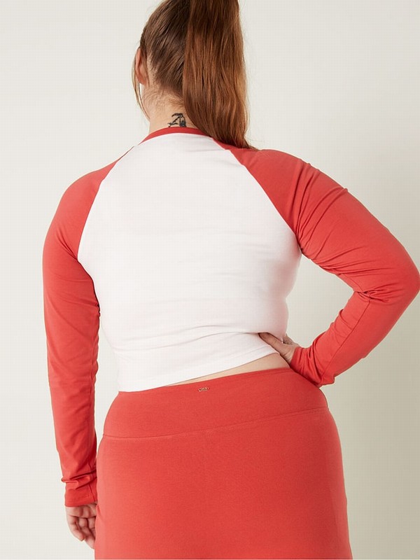 Red / White Victoria Secret Long Sleeve Crop T Shirts | HNRSW8564