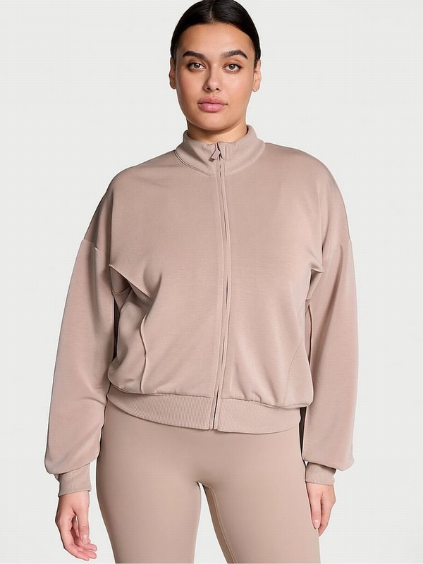 Rose / Beige Victoria Secret CandeNude VSX Featherweight Knit Full Zip Jackets | VSNUH2410