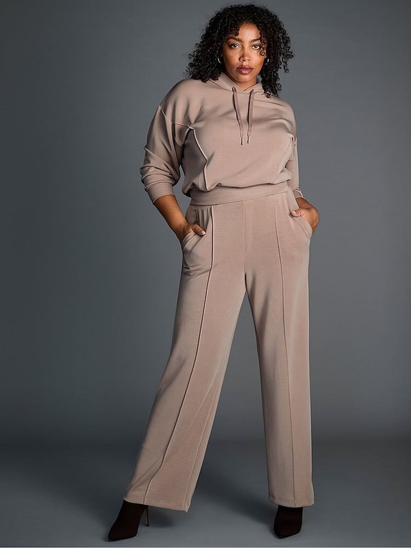 Rose / Beige Victoria Secret CandeNude Wide Leg VSX Featherweight Knit Joggers | RBALH9645