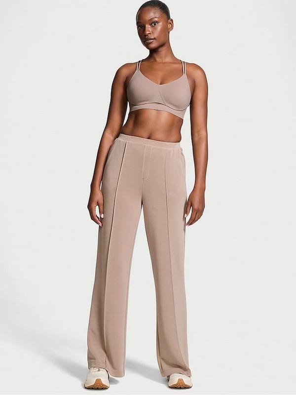 Rose / Beige Victoria Secret CandeNude Wide Leg VSX Featherweight Knit Joggers | RBALH9645