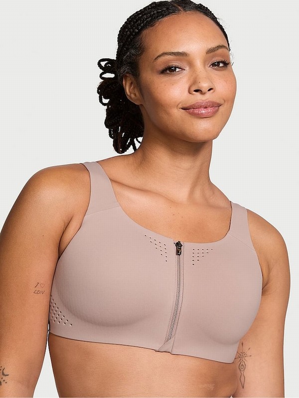 Rose / Beige Victoria Secret CandleNude Strappy Back Front Close VSX Featherweight™ Max High Support Bras | GMPND5418