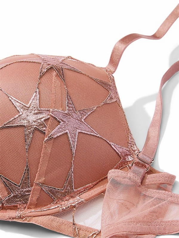 Rose / Gold Victoria Secret Add 2 Cups Bombshell Star Embroidery Push Up Bras | NCHDW1542