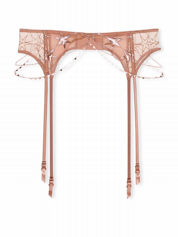 Rose / Gold Victoria Secret Star Embroidery Suspenders Lingerie | TMSPU1682
