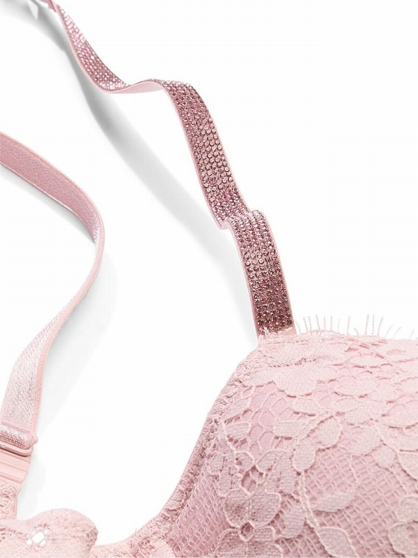 Rose / Pink Victoria Secret Chalk Lightly Lined Demi Twinkle Shine Strap Bras | UKDBT2576