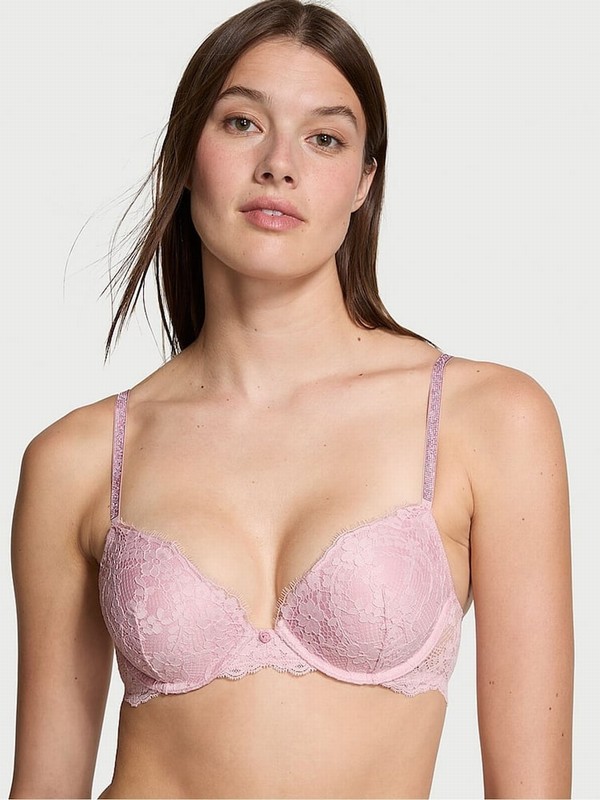 Rose / Pink Victoria Secret Chalk Push Up Twinkle Shine Strap Bras | FOZJR0216