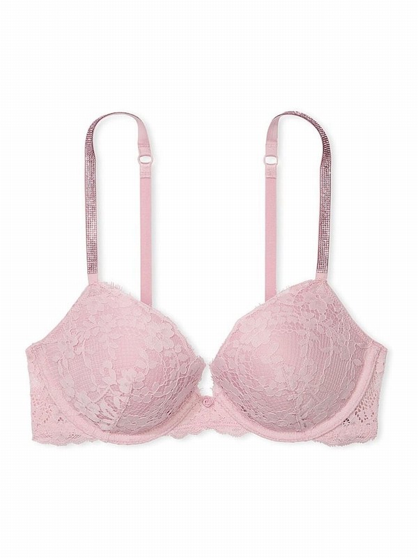 Rose / Pink Victoria Secret Chalk Push Up Twinkle Shine Strap Bras | FOZJR0216