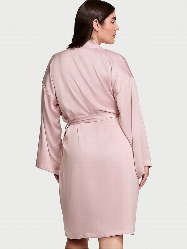 Rose / Pink Victoria Secret Chalk Satin Midi Robe Nightwear | JHVXC3297