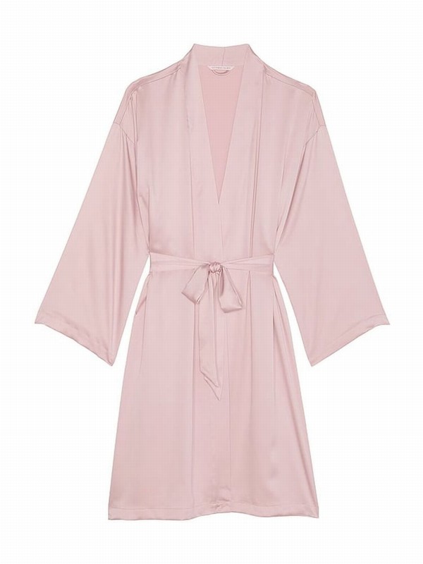 Rose / Pink Victoria Secret Chalk Satin Midi Robe Nightwear | JHVXC3297