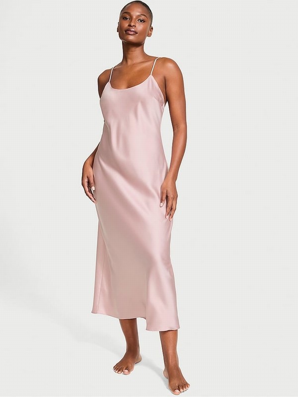 Rose / Pink Victoria Secret Chalk Satin Maxi Slip Nightwear | GSHCT5806