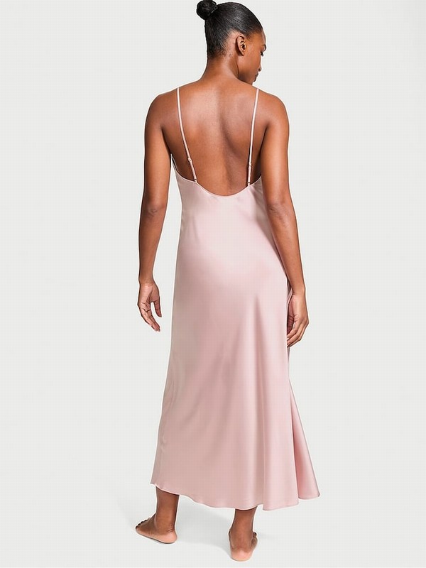 Rose / Pink Victoria Secret Chalk Satin Maxi Slip Nightwear | GSHCT5806
