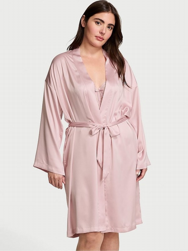 Rose / Pink Victoria Secret Chalk Satin Midi Robe Lingerie | SPCWI2643