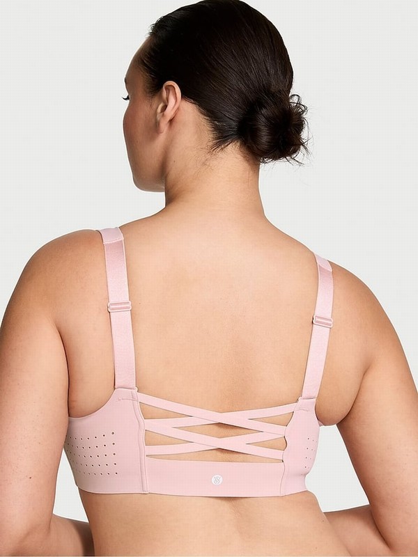 Rose / Pink Victoria Secret Chalk Strappy Back Front Close VSX Featherweight™ Max High Support Bras | KVMFB6573