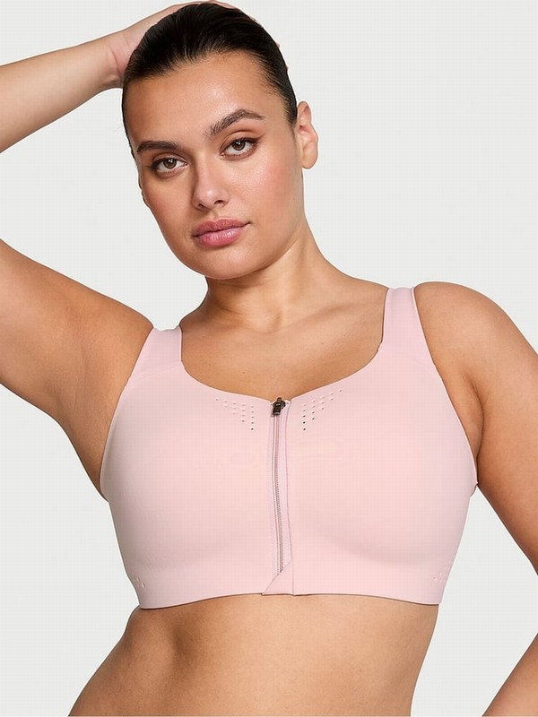 Rose / Pink Victoria Secret Chalk Strappy Back Front Close VSX Featherweight™ Max High Support Sports Bra | WKHAP1025