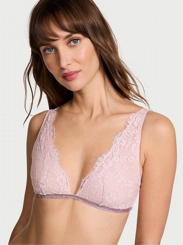 Rose / Pink Victoria Secret Chalk Twinkle Lace Elongated Trianglelette Bras | VBPTA8492