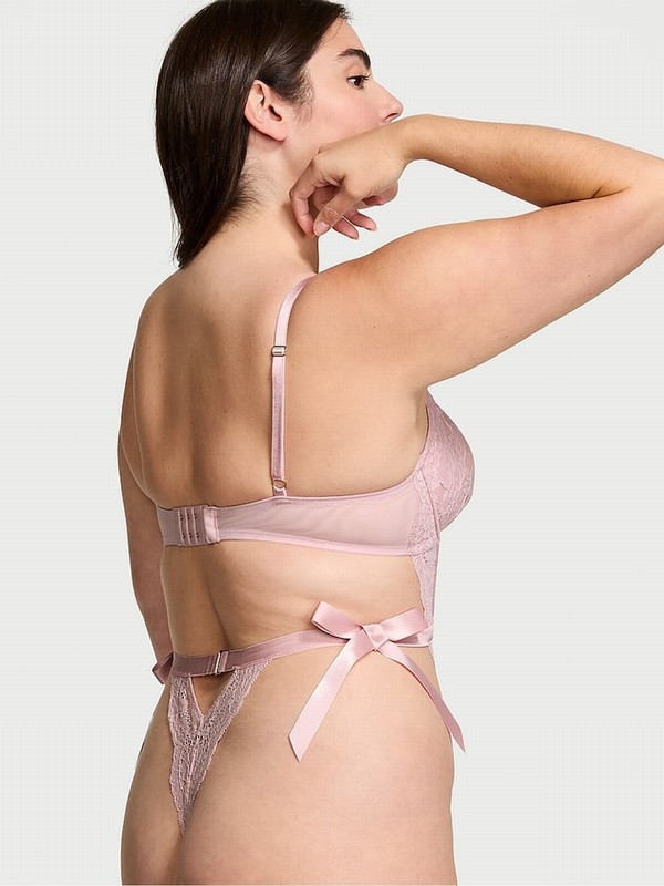 Rose / Pink Victoria Secret Chalk Unlined Balcony Lace Bodysuit Lingerie | DHJTE7382
