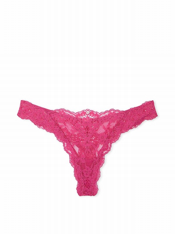 Rose / Pink Victoria Secret Luscious Lace Thong Underwear | VCSMU7801