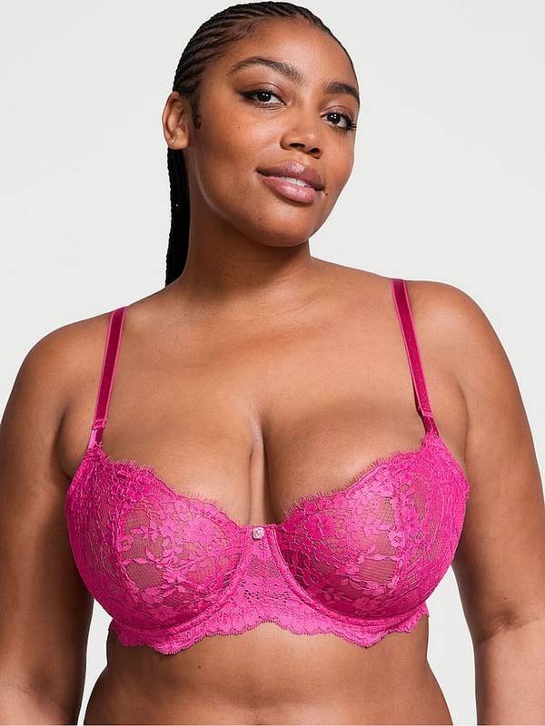 Rose / Pink Victoria Secret Luscious Lace Unlined Balcony Bras | GJYEL3842