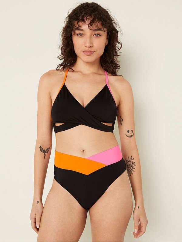 Rose / Pink Victoria Secret Radiant Colour Block Halter Push Up Triangle Halterneck Bikini Top | ZIVWX6854