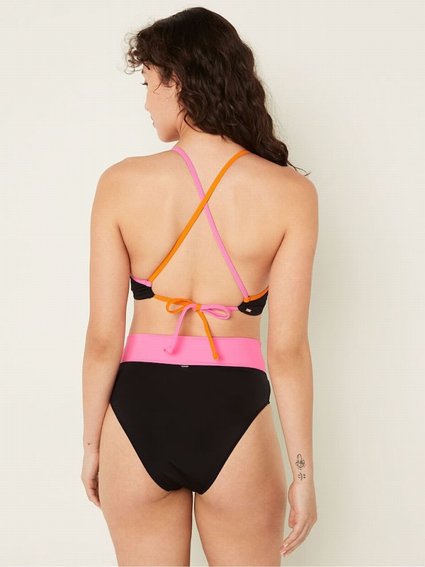 Rose / Pink Victoria Secret Radiant Colour Block Halter Push Up Triangle Halterneck Bikini Top | ZIVWX6854