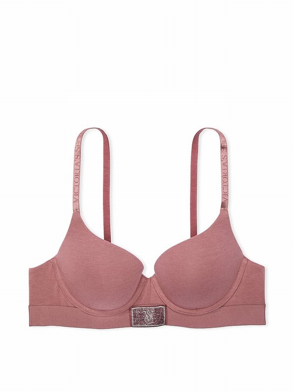 Rose / Pink Victoria Secret Vintage Push Up Shine Patch Bras | QYOPR6157